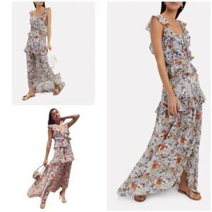 Alexis Jewell Floral Ruffle Maxi Dress Blue Multicolor NWOT size XLarge